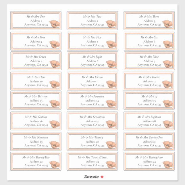 Peach Poppies Wedding Modern Floral Guest Address Sticker (Sheet)