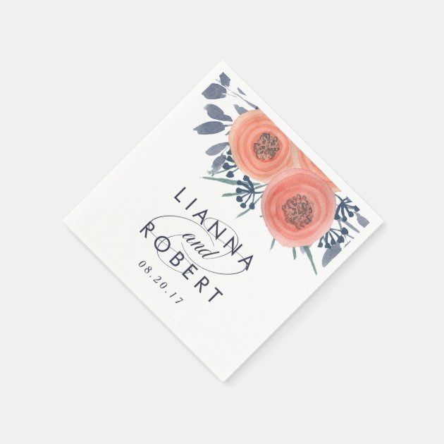 Peach Poppies Wedding Paper Napkin