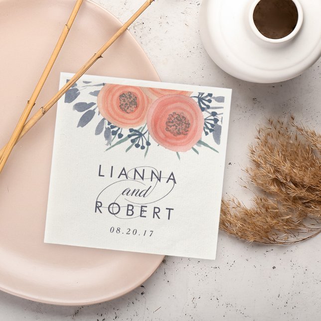 Peach Poppies Wedding Paper Napkins (Creator Uploaded)