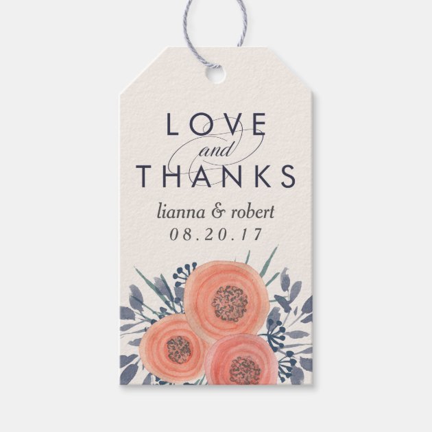 Peach Poppies Wedding Thank You Favor Gift Tags