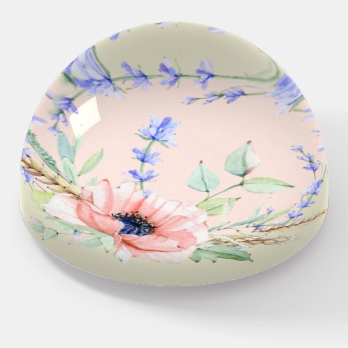 Peach Poppy Lavender & Wheat Glass Paperweight