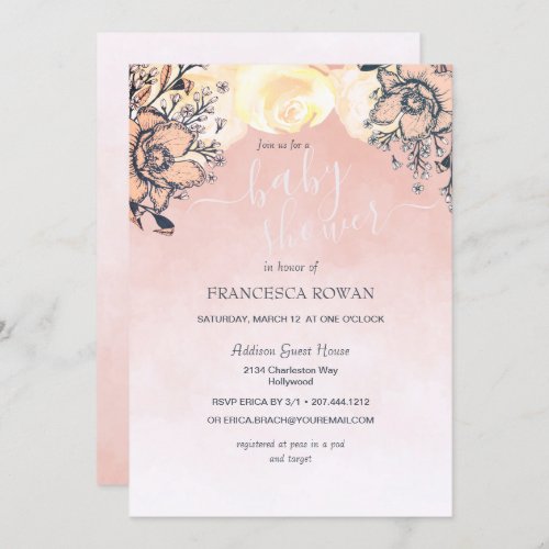 Peach Poppy  Roses Baby Shower Invitation