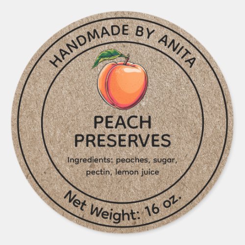 Peach Preserves Jelly Jam Jar Label Kraft Style