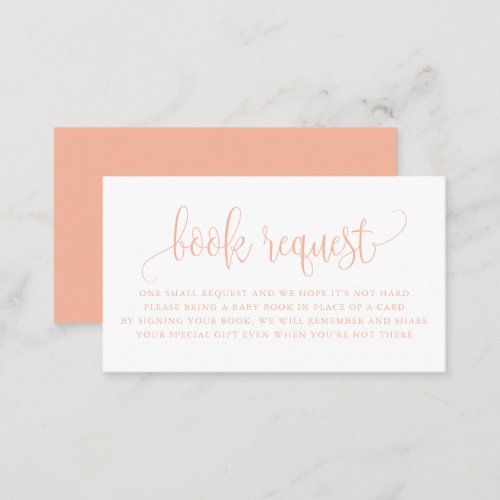 Peach Pretty Script Baby Shower Book Request Business Card