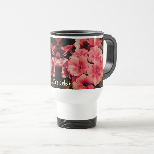 Peach Primrose Flower Art Personalized Travel Mug (Front Right)