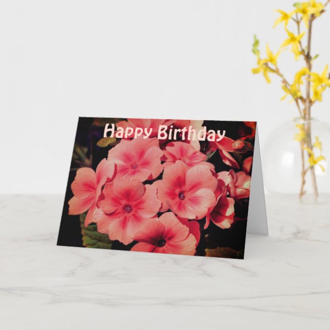 Peach Primrose Flower Photography Birthday Card (Yellow Flower)