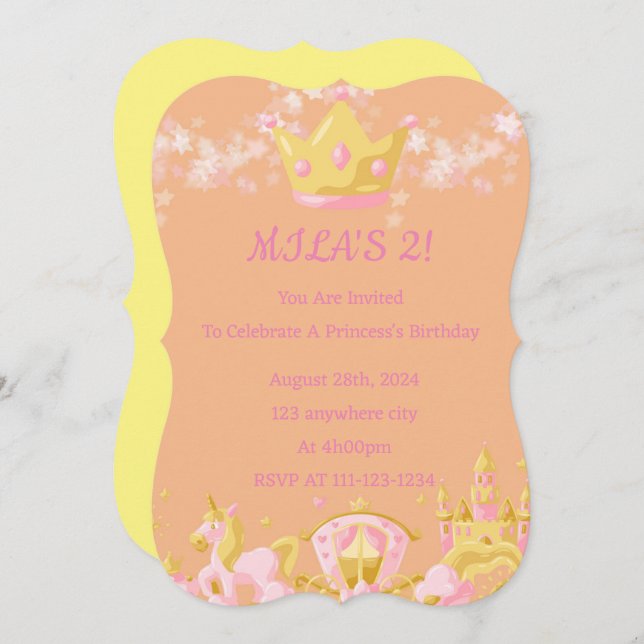 Peach princess birthday invitation  (Front/Back)