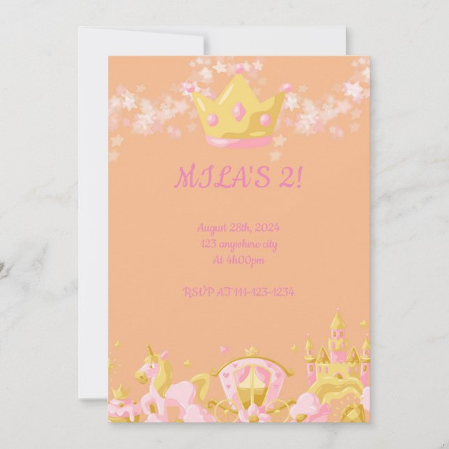 Peach princess birthday invitation  (Front)