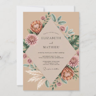 Peach Protea Pampas Eucalyptus Wedding Invitation