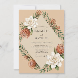Peach Protea Wreath Wedding Invitation