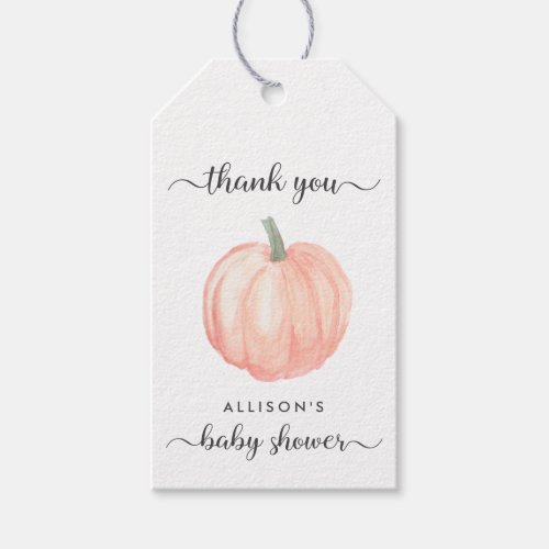 Peach Pumpkin Baby Shower Thank You Gift Tags