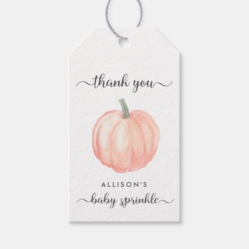 Peach Pumpkin Baby Sprinkle Thank You Gift Tags