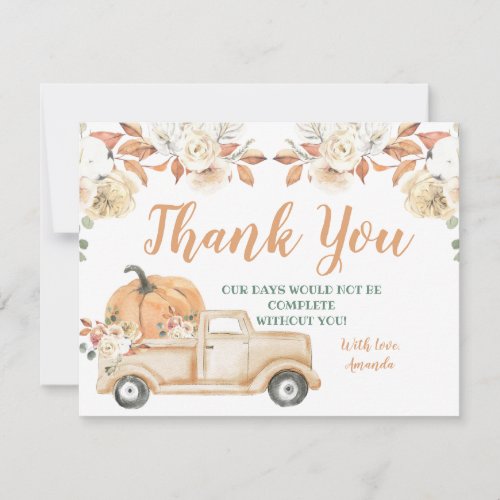 Peach Pumpkin Rustic Truck Greenery Baby Shower Thank You Card