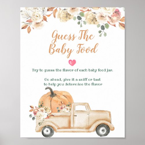 Peach Pumpkin Rustic Truck Guess the Baby Food Poster