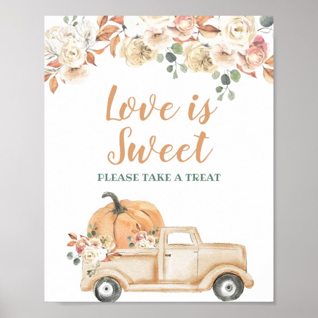 Peach Pumpkin Rustic Truck Love is Sweet Sign (Front)