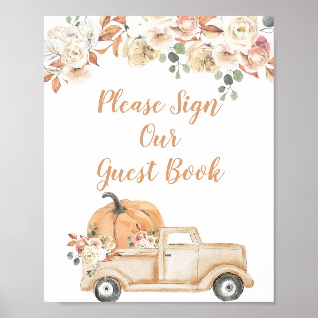 Peach Pumpkin Rustic Truck Please Sign our Guest (Front)