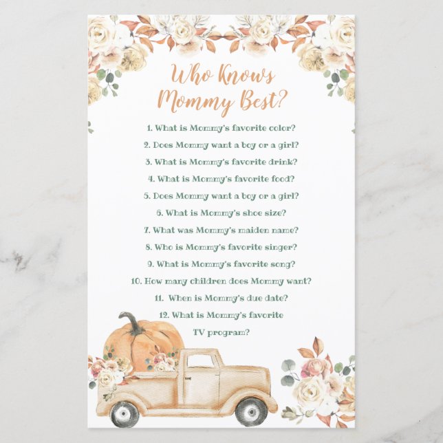 Peach Pumpkin Rustic Truck Who Knows Mommy Best (Front)