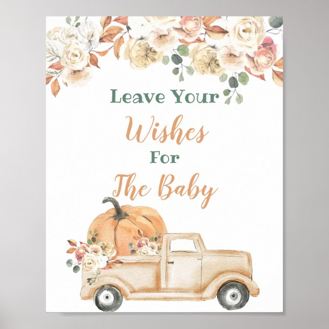 Peach Pumpkin Rustic Truck Wishes for Baby Sign (Front)