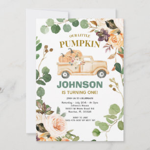 Peach Pumpkin Truck Party Fall 1st Birthday Invitation