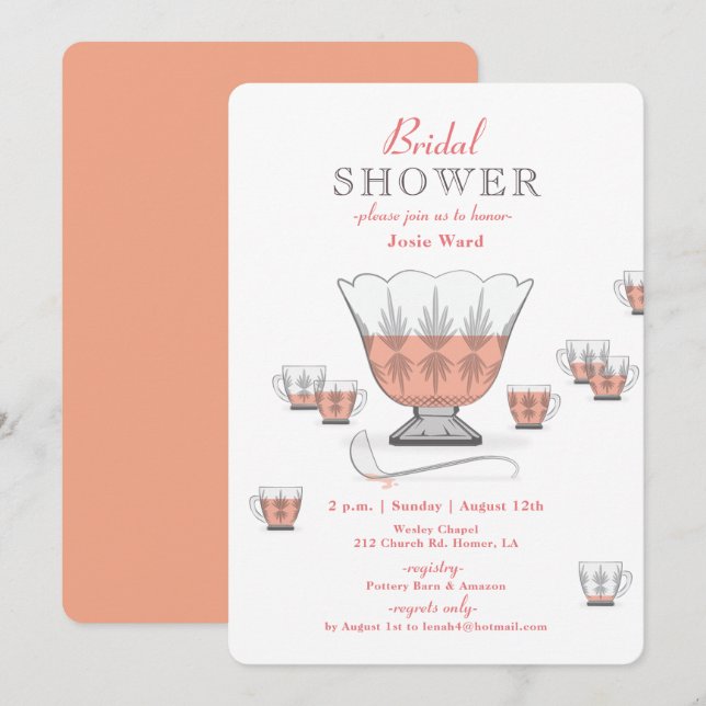 Peach Punch Crystal Punch Bowl Bridal Shower Invit Invitation (Front/Back)