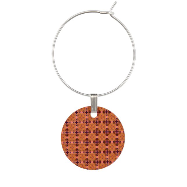 Peach Purple Abstract Fresh Moroccan Lattice Quilt Wine Charm (Front)