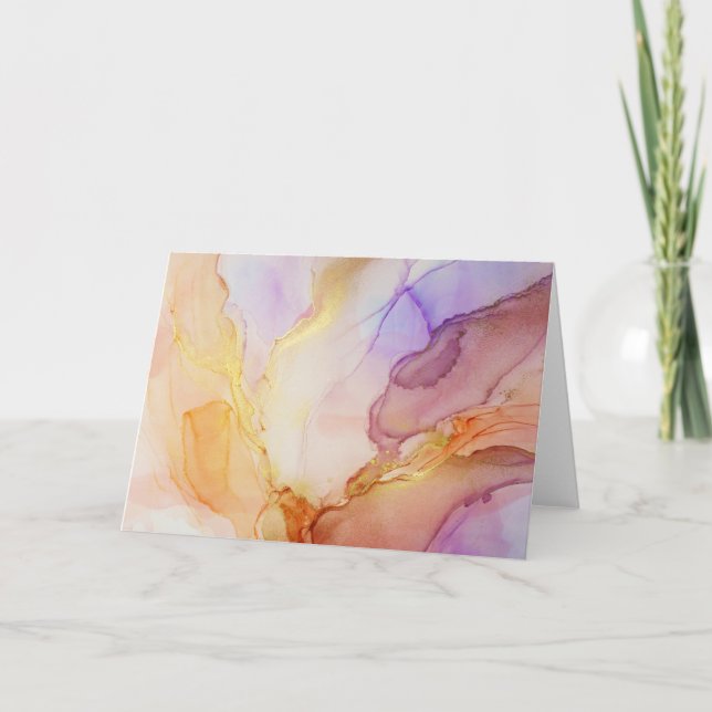 Peach Purple Alcohol Ink Thank You Card (Front)