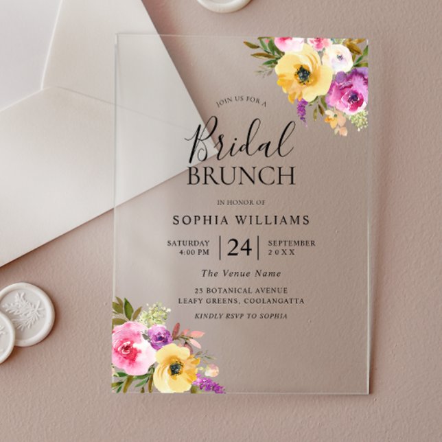 Peach Purple Blush Bridal Shower Brunch Acrylic Invitations (Creator Uploaded)