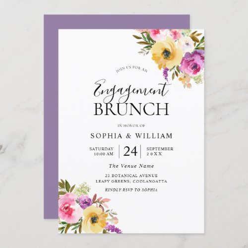 Peach Purple Blush Flowers Engagement Party Brunch Invitation