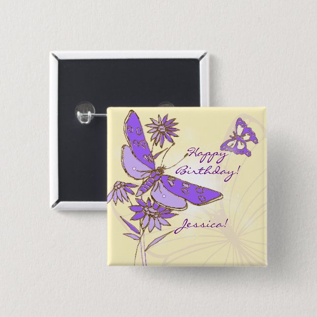 Peach Purple Butterfly Button (Front & Back)