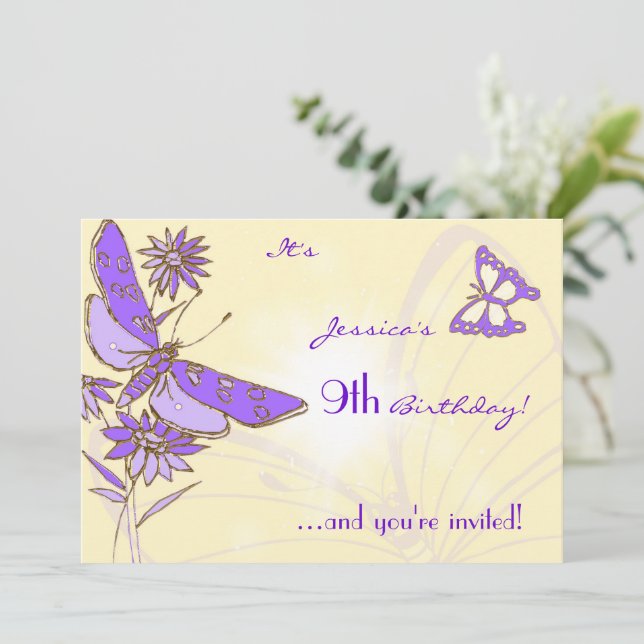 Peach Purple Butterfly Invitation Card (Standing Front)