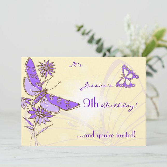 Peach Purple Butterfly Invitation Card (Standing Front)