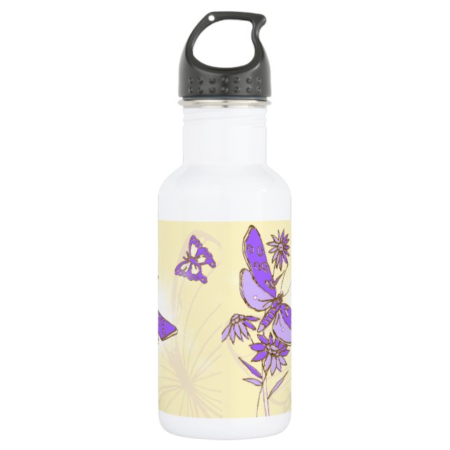 Peach Purple Butterfly Stainless Steel Water Bottle (Front)
