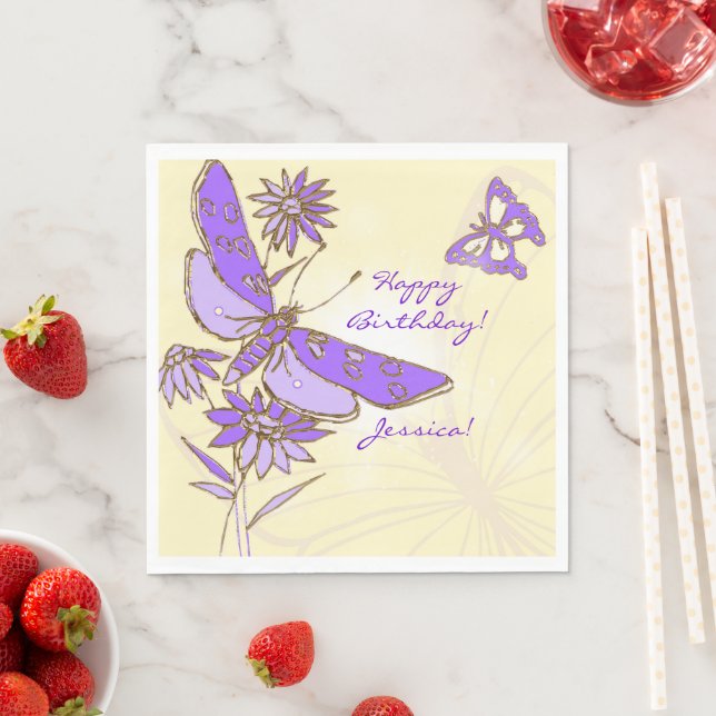 Peach Purple Butterfly Throw Pillow Napkins (Insitu)