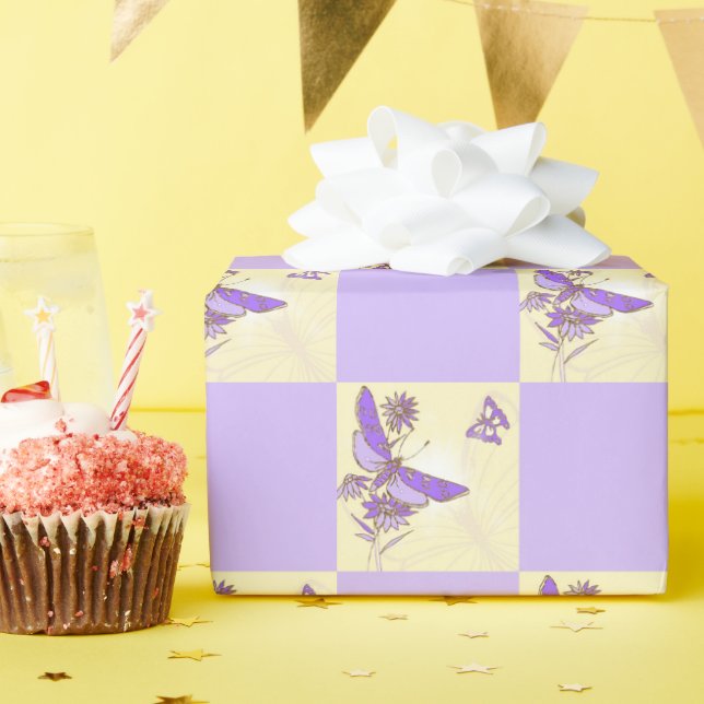 Peach Purple Butterfly Wrapping Paper (Birthday Party)