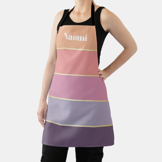 Peach Purple Custom Summer Color Block Stripes Apron (Insitu)