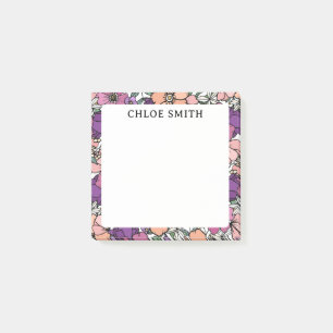 Peach & Purple Floral Pattern Name Post-it Notes
