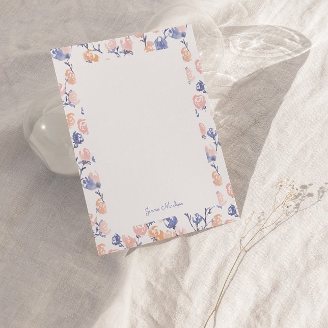 Peach & Purple Floral Personalized Flat Note Card (Creator Uploaded)