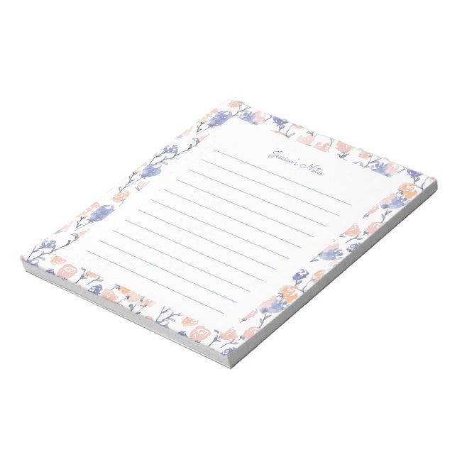 Peach & Purple Floral Personalized Notepad (Rotated)