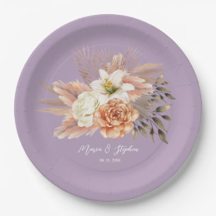 Peach Purple Floral Wedding Paper Plates