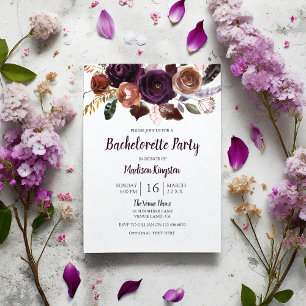 Peach & Purple Flower Bachelorette Party Invite