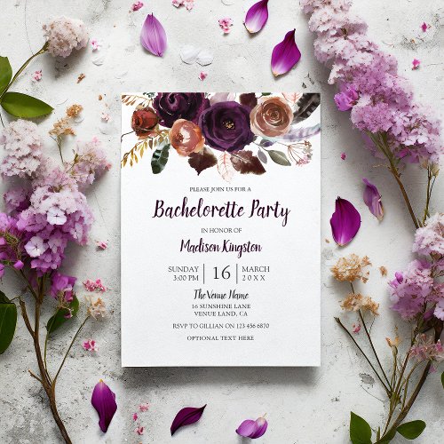 Peach  Purple Flower Bachelorette Party Invite