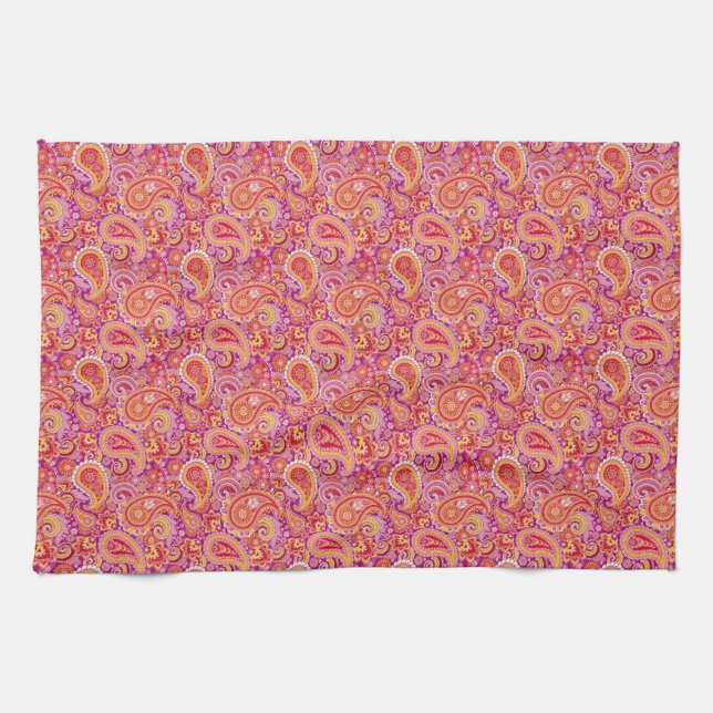 Peach & Purple Paisley Kitchen Towel (Horizontal)