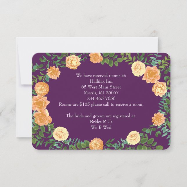 Peach Purple Wedding Floral Roses Invitation (Front)