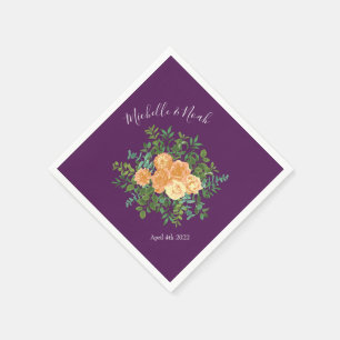 Peach Purple Wedding Floral Roses Napkins