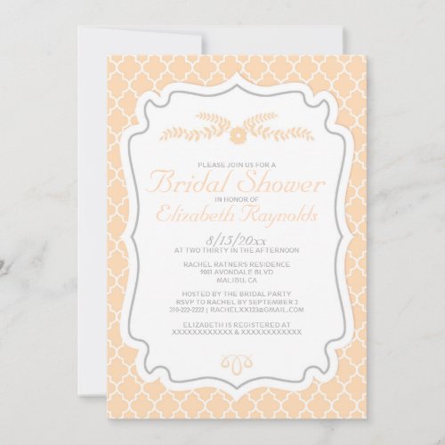 Peach Quatrefoil Bridal Shower Invitations