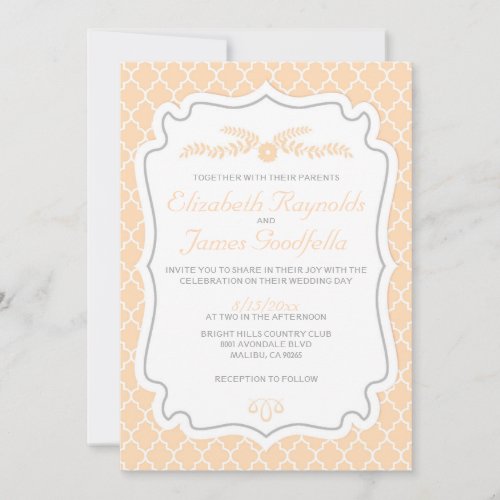 Peach Quatrefoil Wedding Invitations