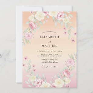 Peach Radiant Watercolor Spring Wedding Invitation