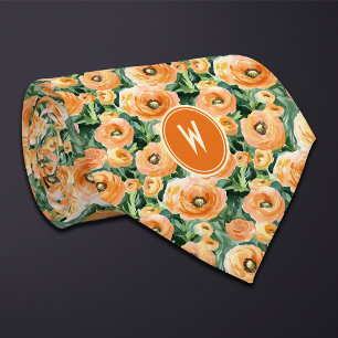 Peach Ranunculus Floral  Neck Tie