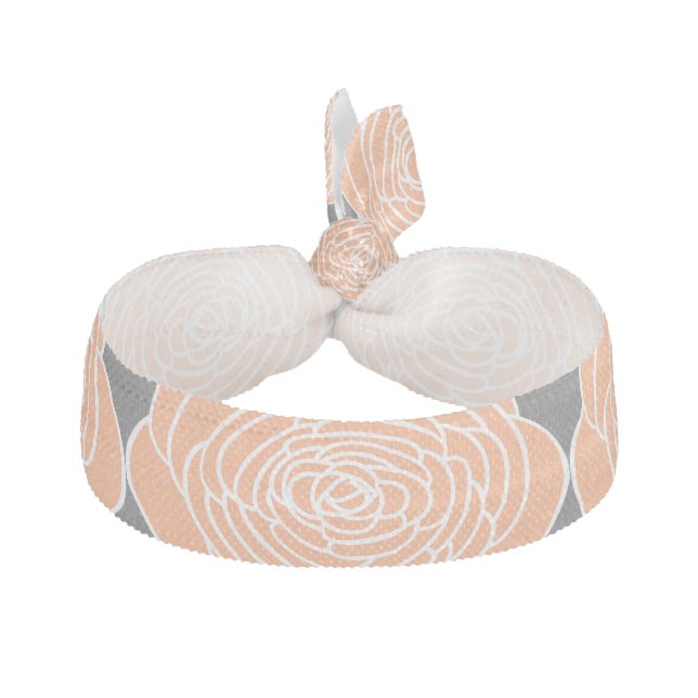 Peach Ranunculus Rose Wedding Ribbon Hair Tie (Front)