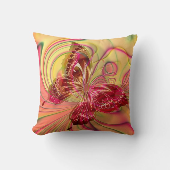 peach red butterfly pillow (Front)